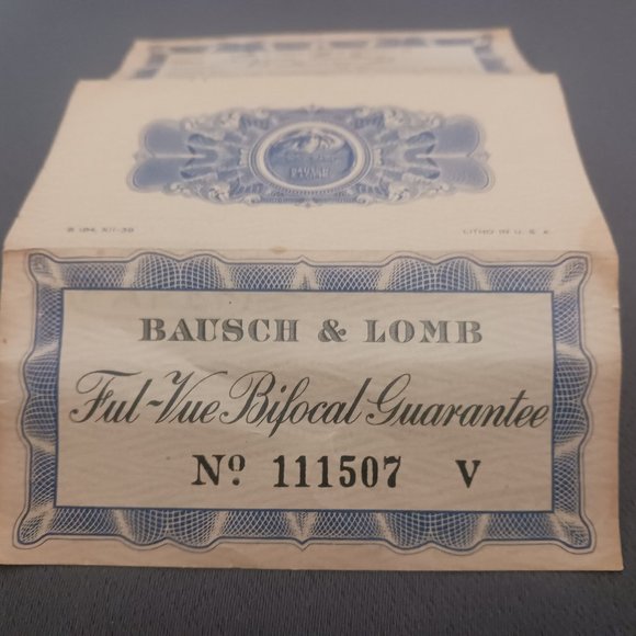 Vintage 1940 Authentic Bausch & Lomb Ful-View Bifocals With Original Paperwork - Picture 2 of 14